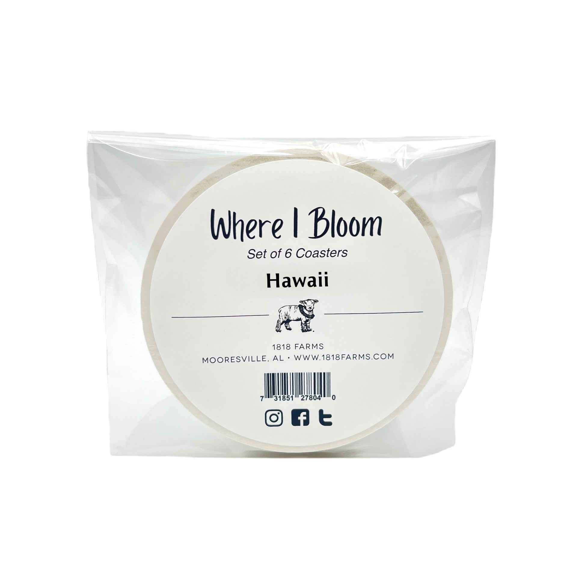 Hawaii Themed Coasters (Set of 6)  - "Where I Bloom" Collection Coaster 1818 Farms   