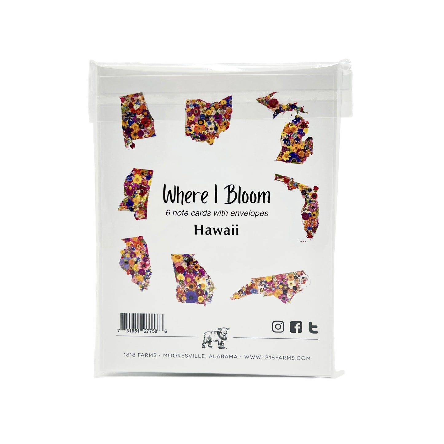 Hawaii Themed Notecards (Set of 6)  - "Where I Bloom" Collection Notecard 1818 Farms   