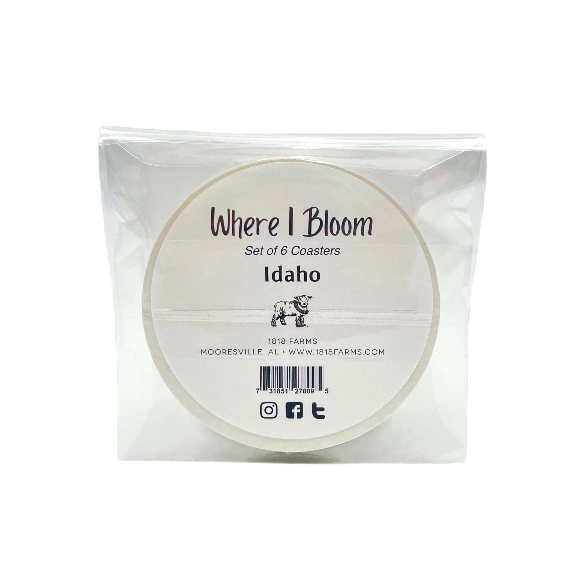 Idaho Themed Coasters (Set of 6)  - "Where I Bloom" Collection Coaster 1818 Farms   