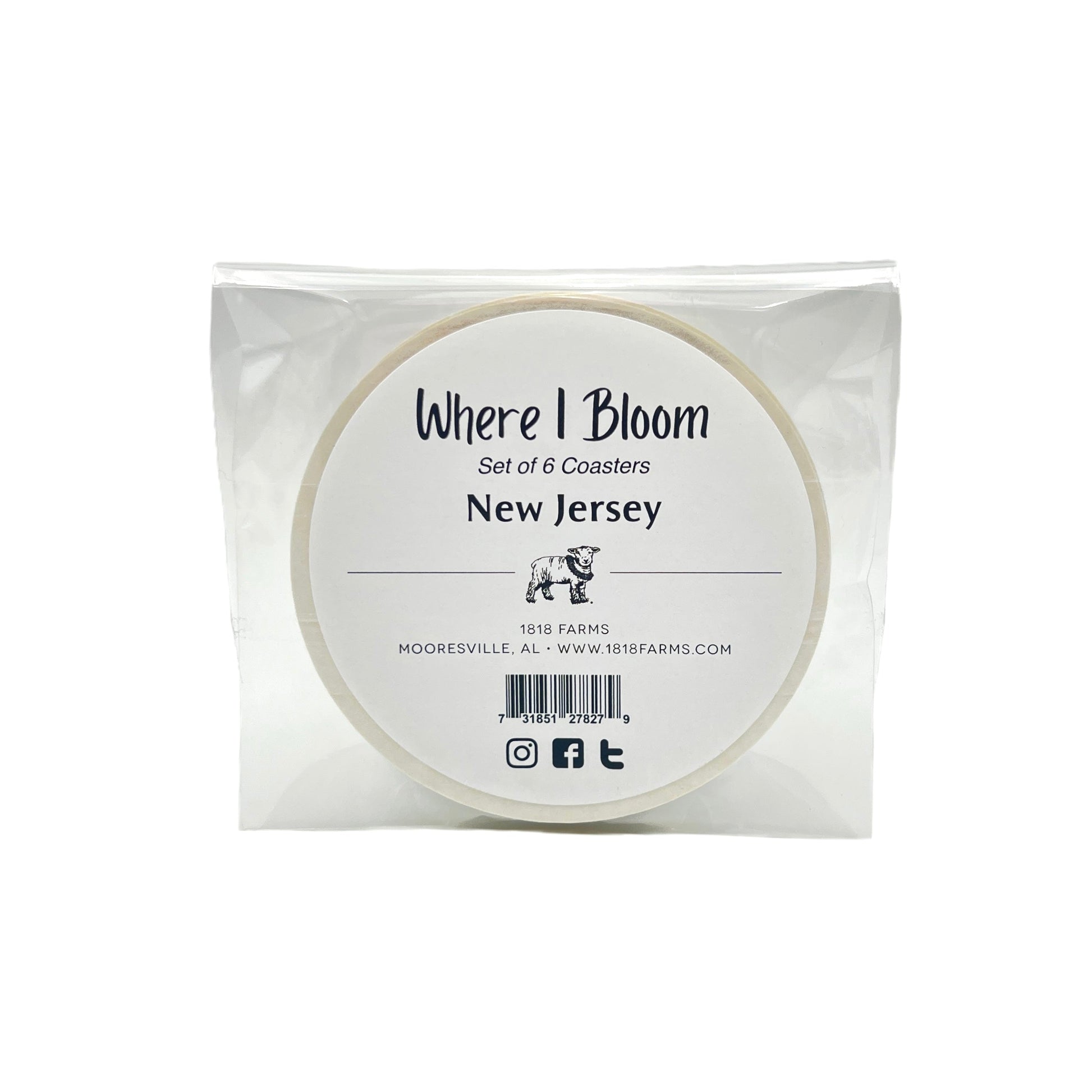 New Jersey Themed Coasters (Set of 6)  - "Where I Bloom" Collection Coaster 1818 Farms   
